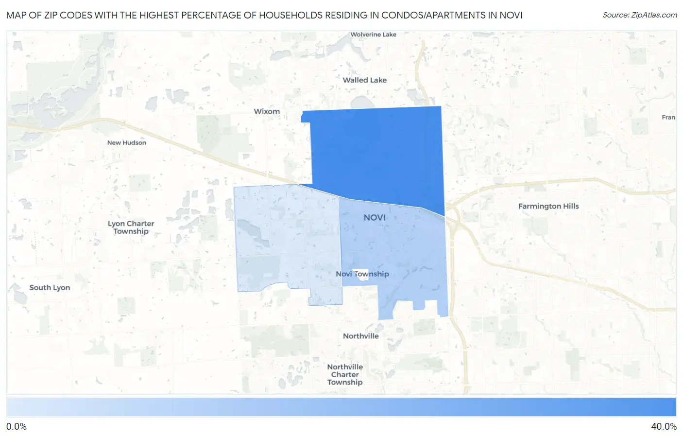 Zip Codes with the Highest Percentage of Households Residing in Condos/Apartments in Novi Map