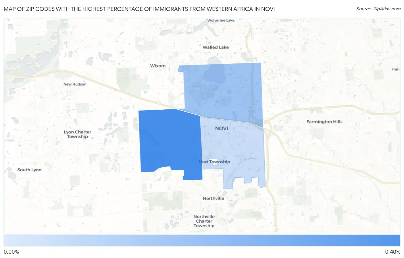 Zip Codes with the Highest Percentage of Immigrants from Western Africa in Novi Map