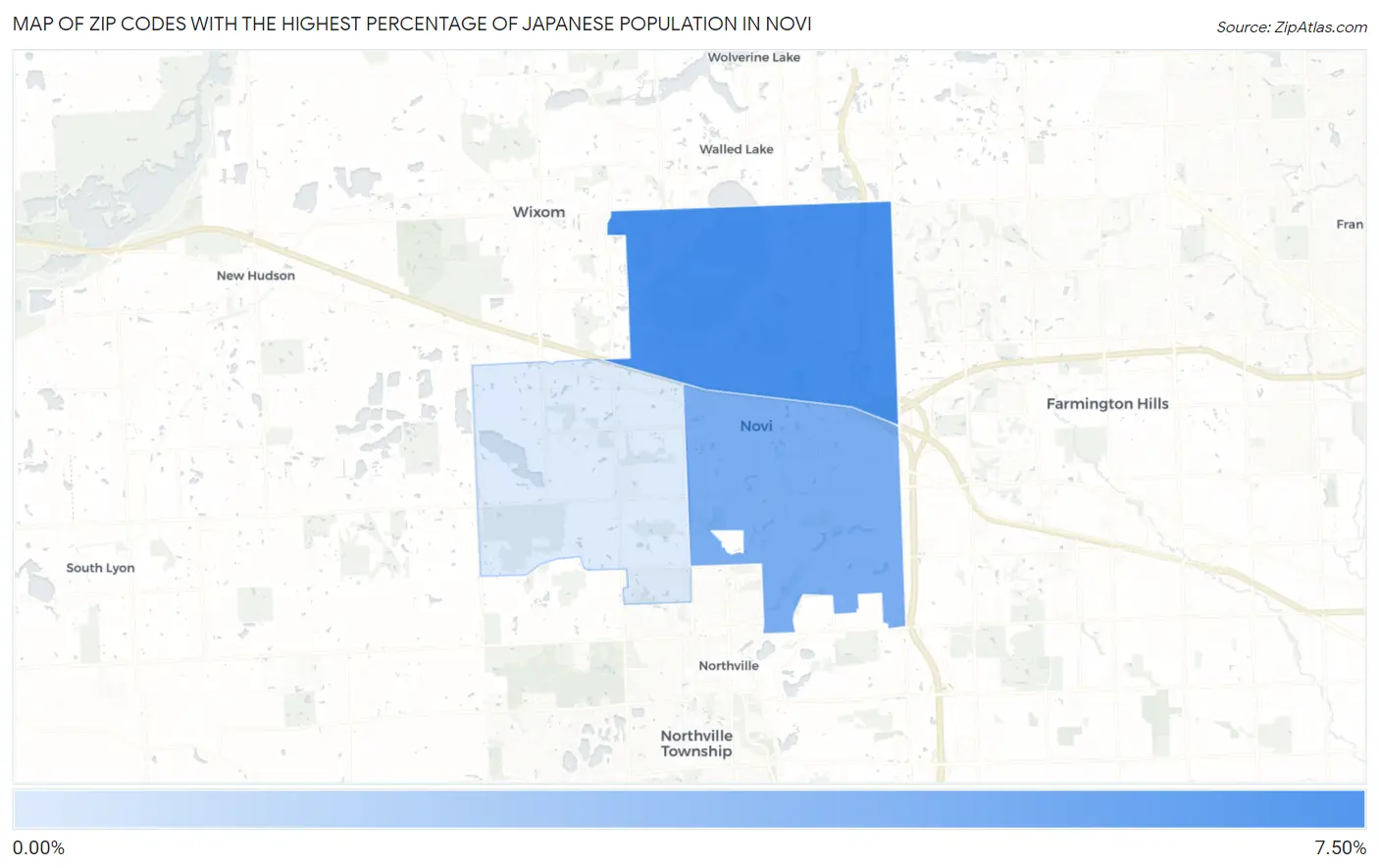 Zip Codes with the Highest Percentage of Japanese Population in Novi Map