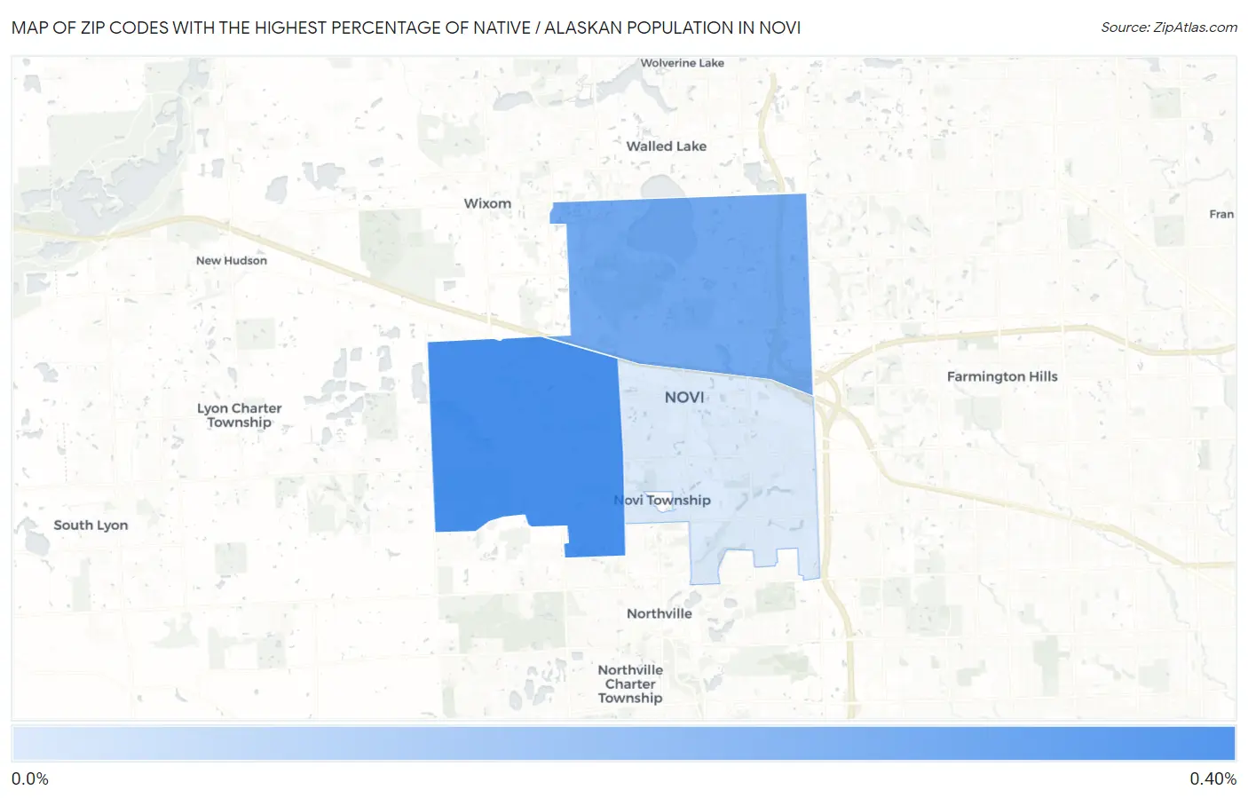 Zip Codes with the Highest Percentage of Native / Alaskan Population in Novi Map