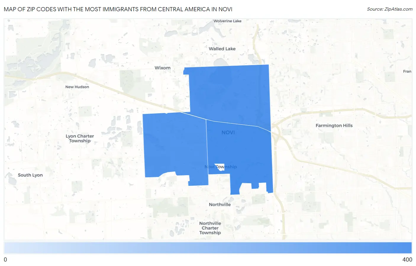 Zip Codes with the Most Immigrants from Central America in Novi Map