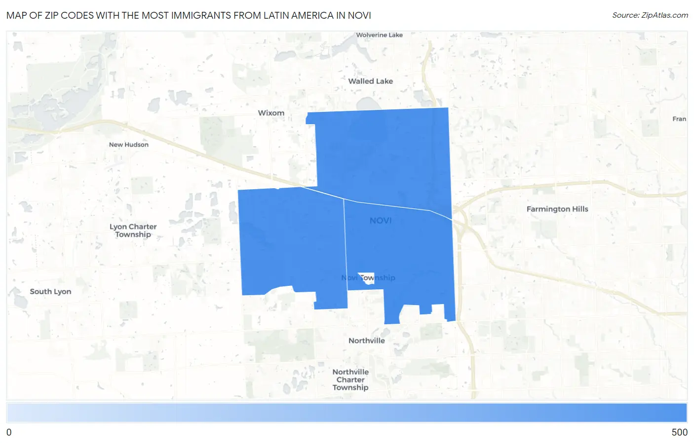 Zip Codes with the Most Immigrants from Latin America in Novi Map