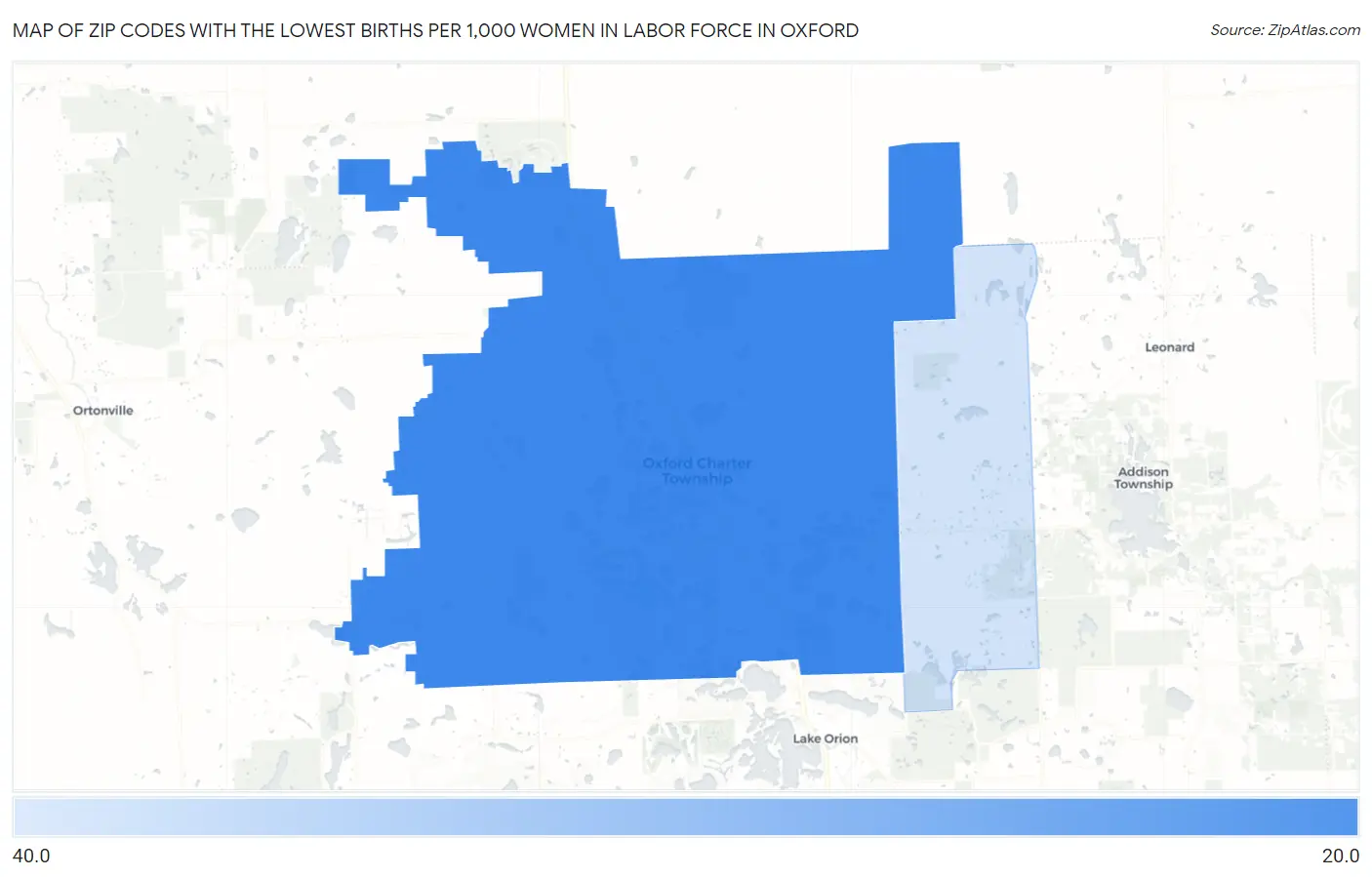 Zip Codes with the Lowest Births per 1,000 Women in Labor Force in Oxford Map