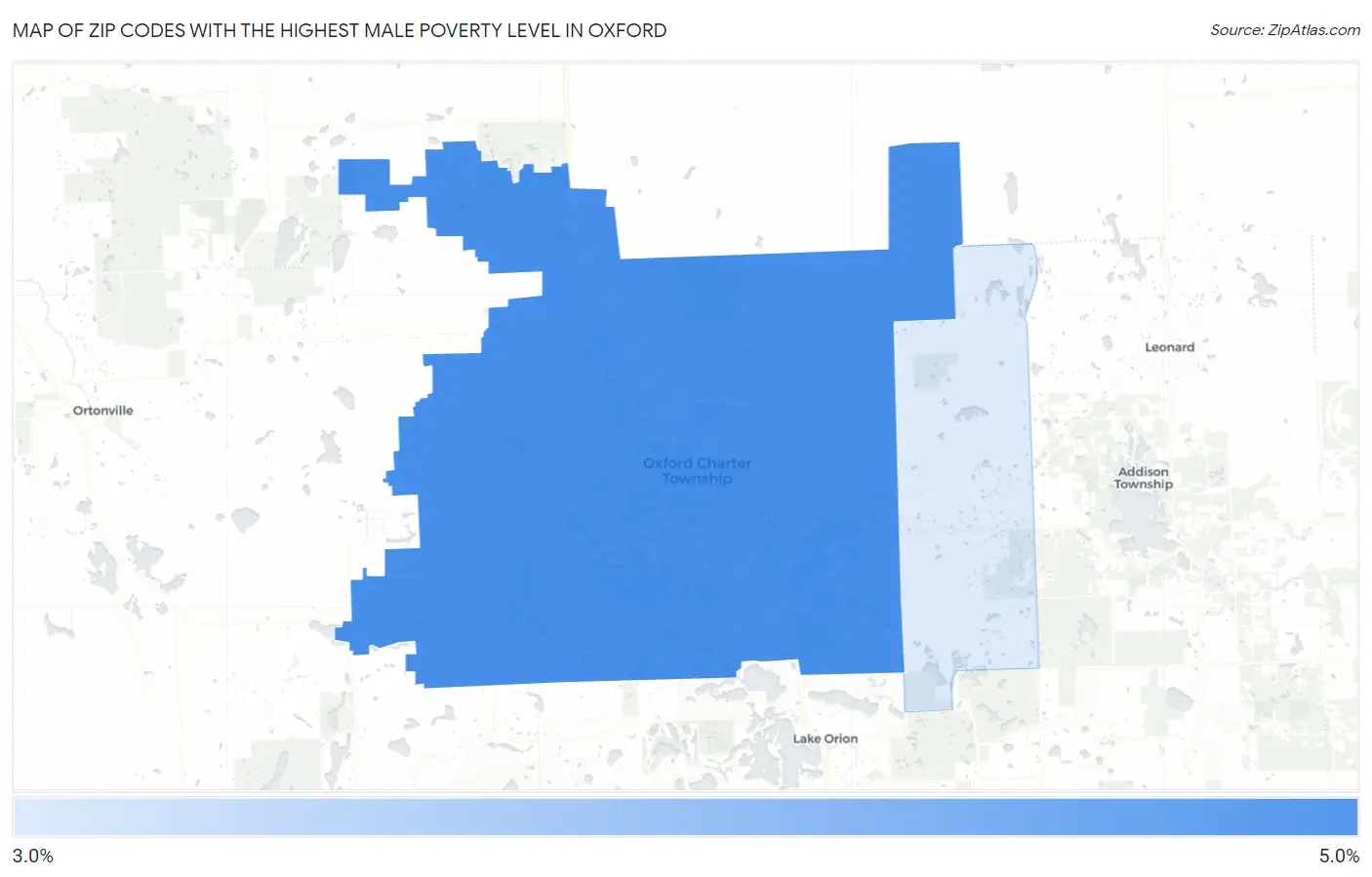 Zip Codes with the Highest Male Poverty Level in Oxford Map