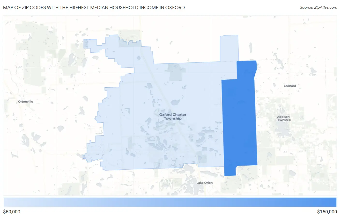 Zip Codes with the Highest Median Household Income in Oxford Map