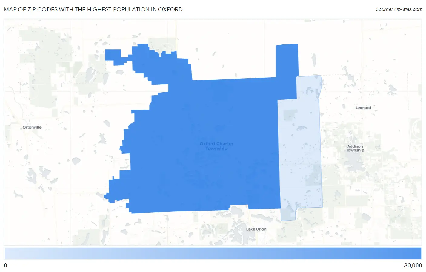 Zip Codes with the Highest Population in Oxford Map