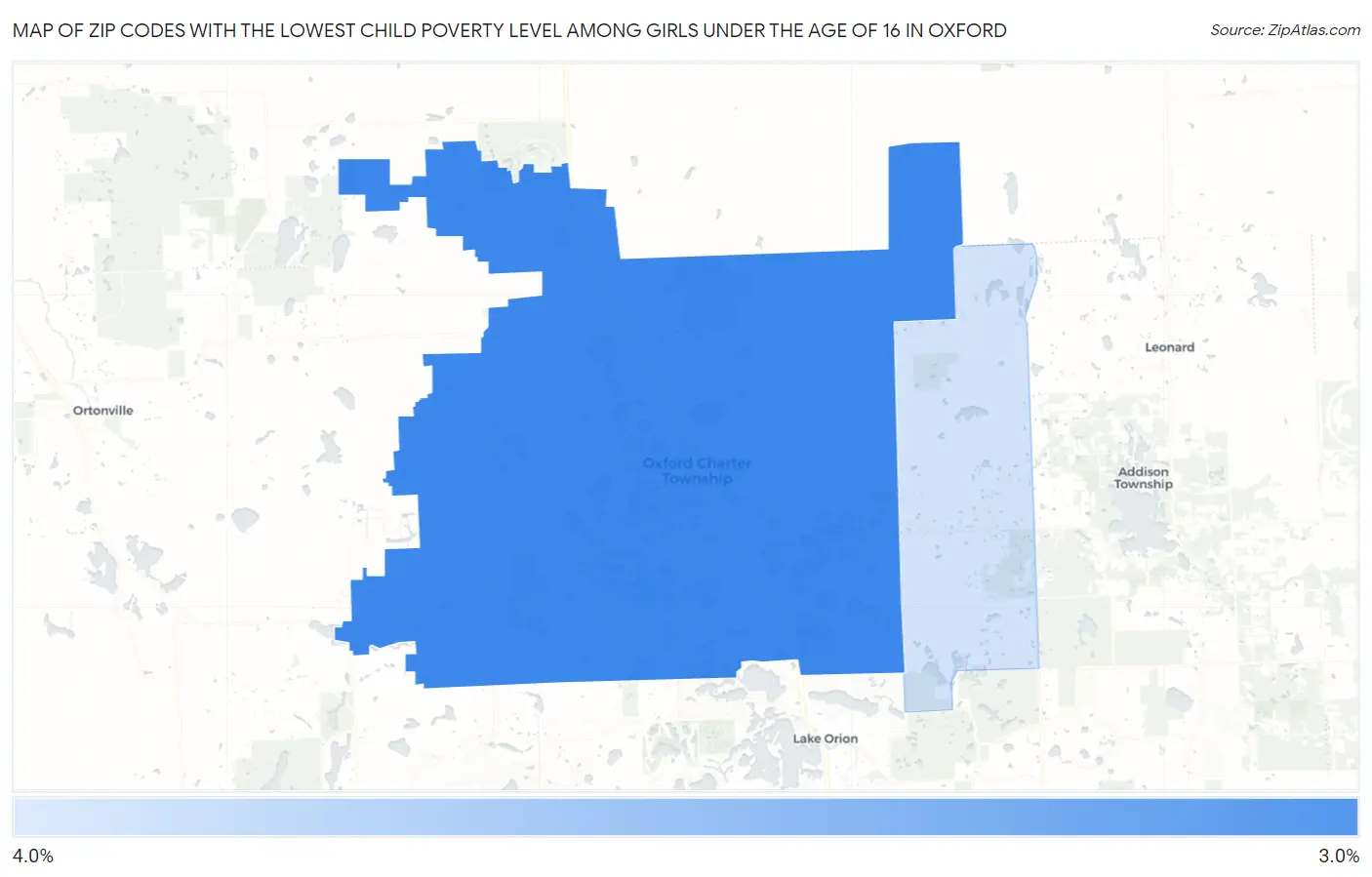 Zip Codes with the Lowest Child Poverty Level Among Girls Under the Age of 16 in Oxford Map