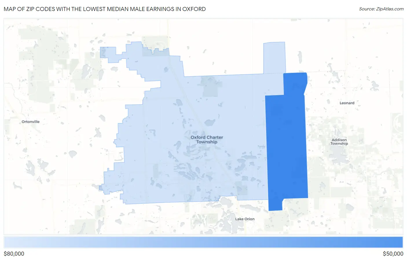 Zip Codes with the Lowest Median Male Earnings in Oxford Map