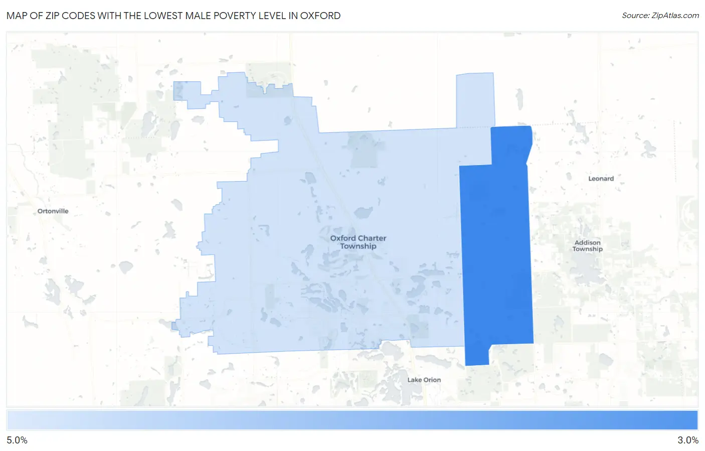 Zip Codes with the Lowest Male Poverty Level in Oxford Map