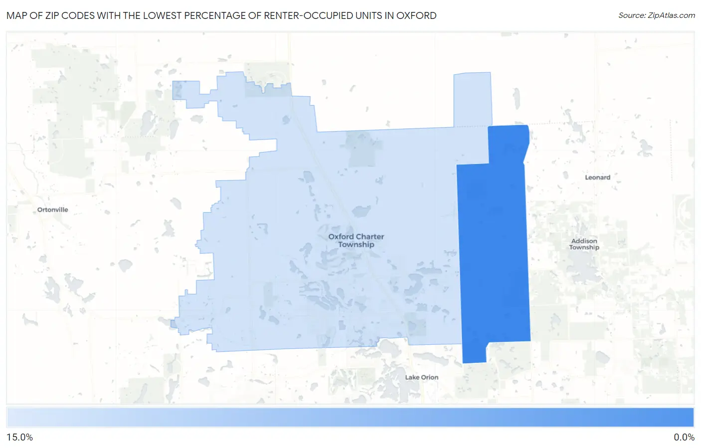 Zip Codes with the Lowest Percentage of Renter-Occupied Units in Oxford Map