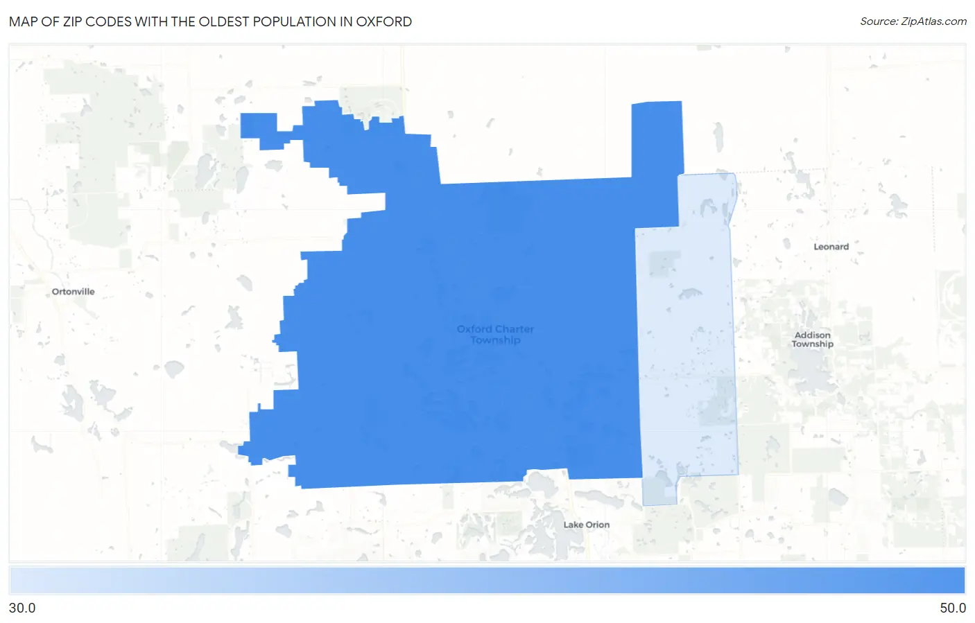 Zip Codes with the Oldest Population in Oxford Map