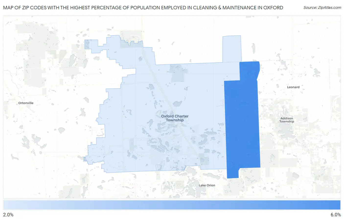 Zip Codes with the Highest Percentage of Population Employed in Cleaning & Maintenance in Oxford Map