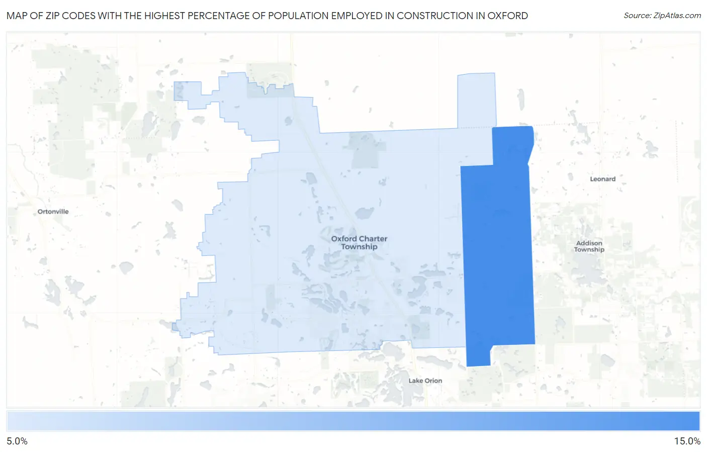 Zip Codes with the Highest Percentage of Population Employed in Construction in Oxford Map