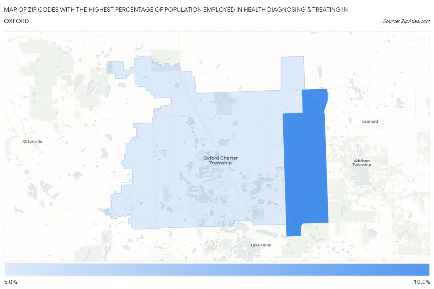 Zip Codes with the Highest Percentage of Population Employed in Health Diagnosing & Treating in Oxford Map