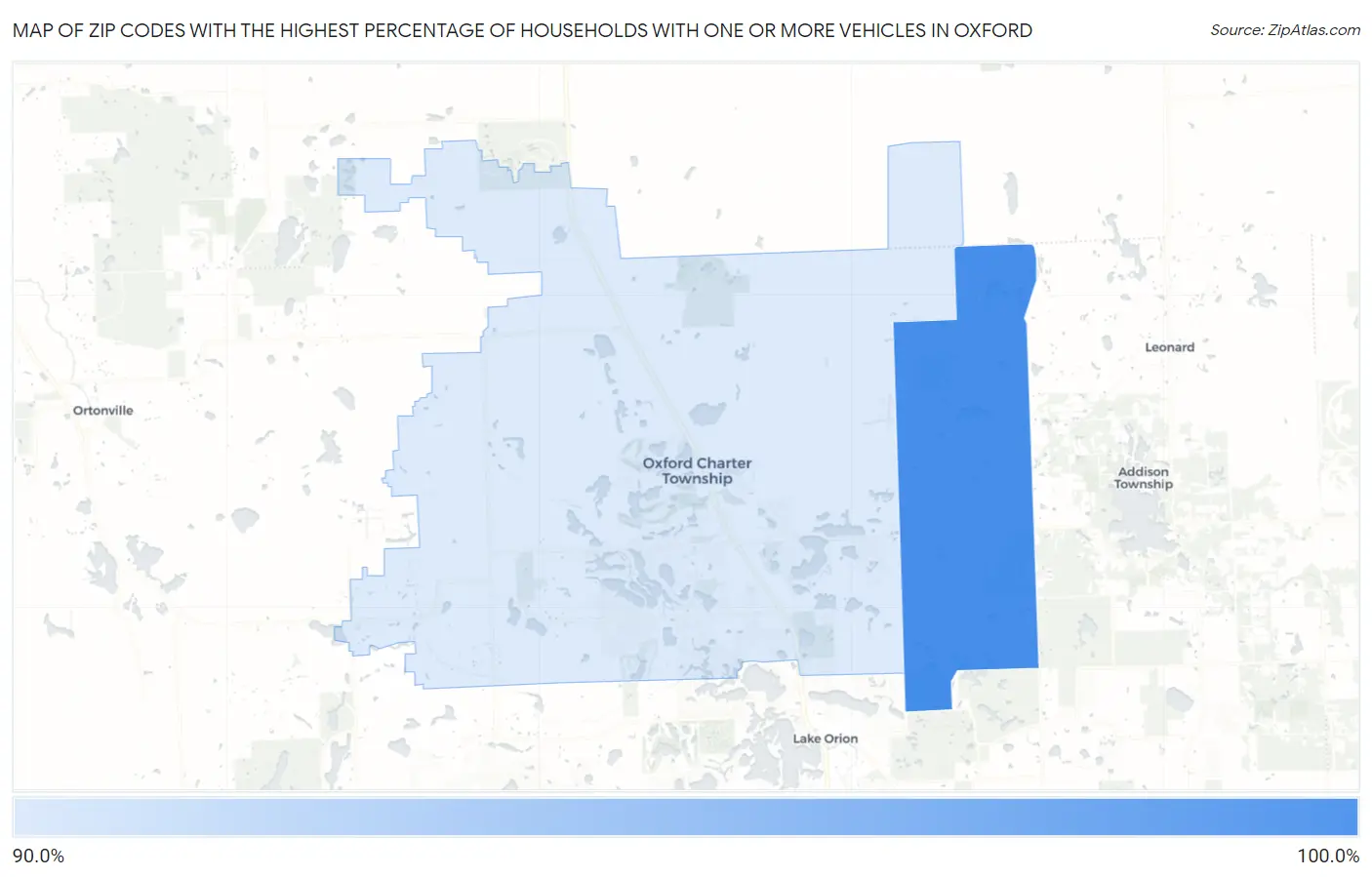 Zip Codes with the Highest Percentage of Households With One or more Vehicles in Oxford Map