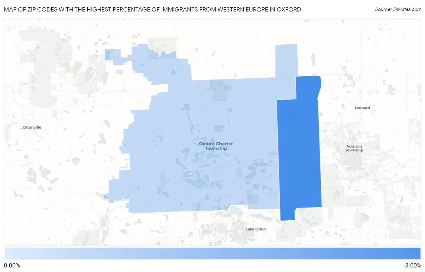 Zip Codes with the Highest Percentage of Immigrants from Western Europe in Oxford Map