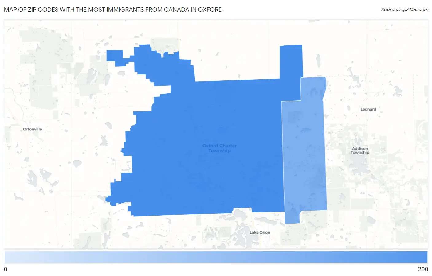 Zip Codes with the Most Immigrants from Canada in Oxford Map