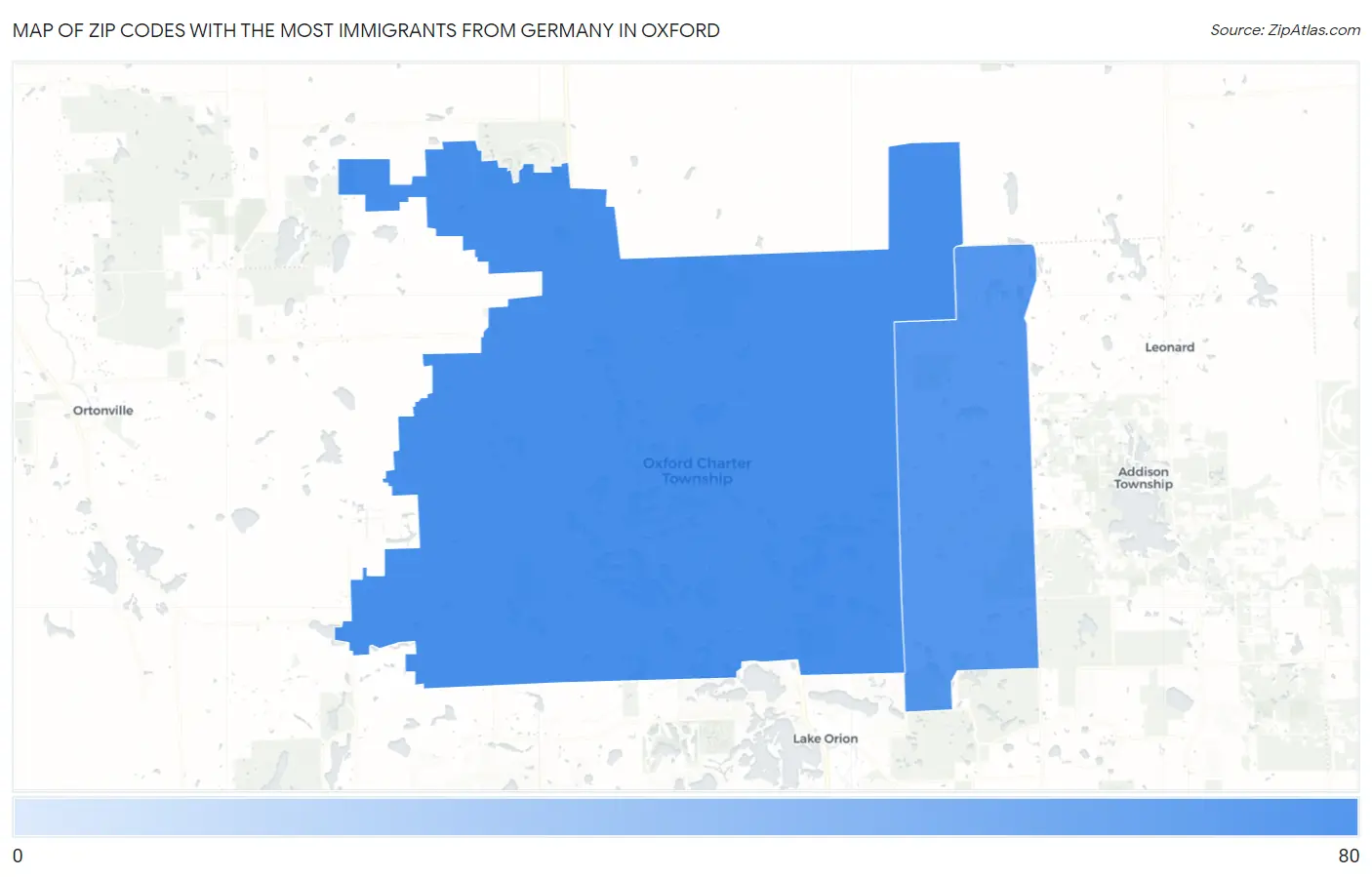 Zip Codes with the Most Immigrants from Germany in Oxford Map