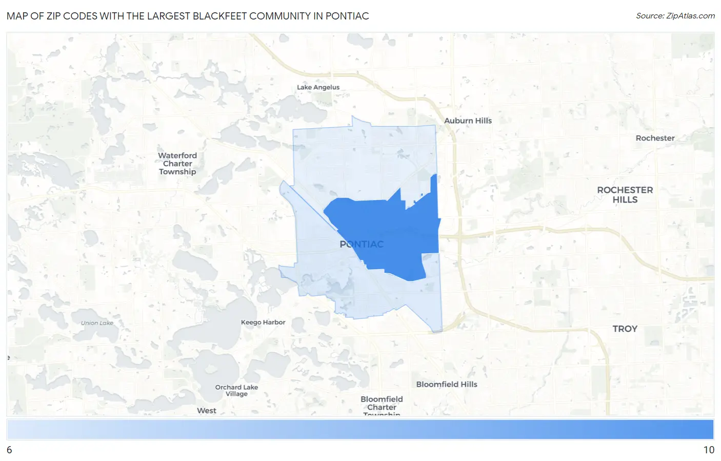 Zip Codes with the Largest Blackfeet Community in Pontiac Map
