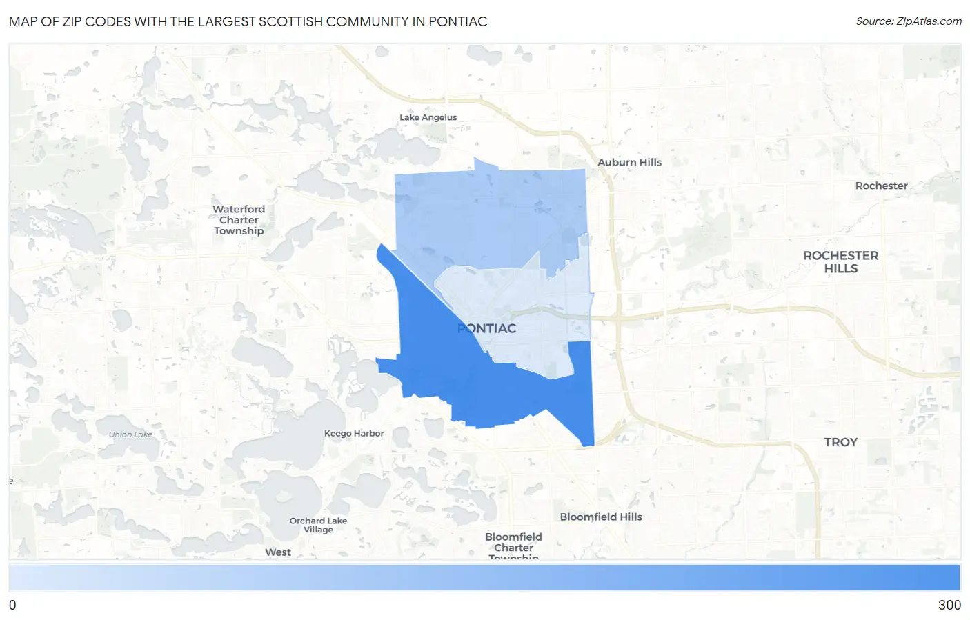 Zip Codes with the Largest Scottish Community in Pontiac Map