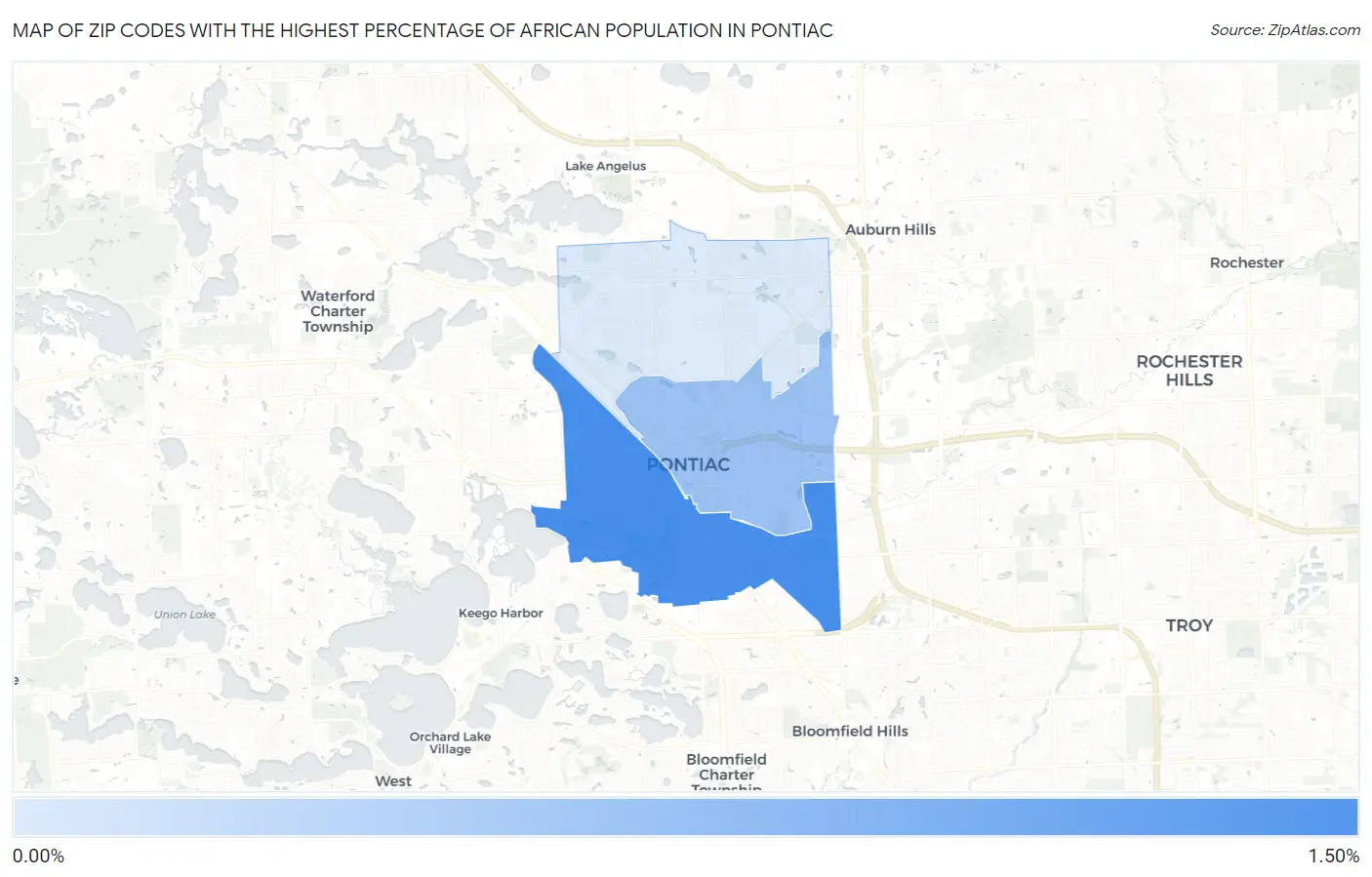 Zip Codes with the Highest Percentage of African Population in Pontiac Map