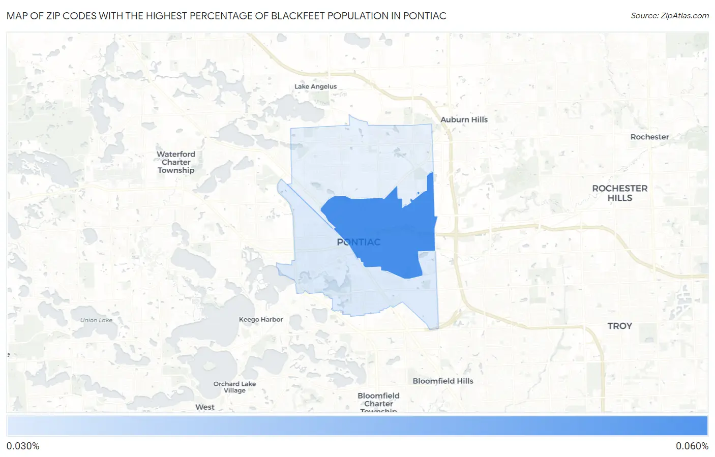 Zip Codes with the Highest Percentage of Blackfeet Population in Pontiac Map