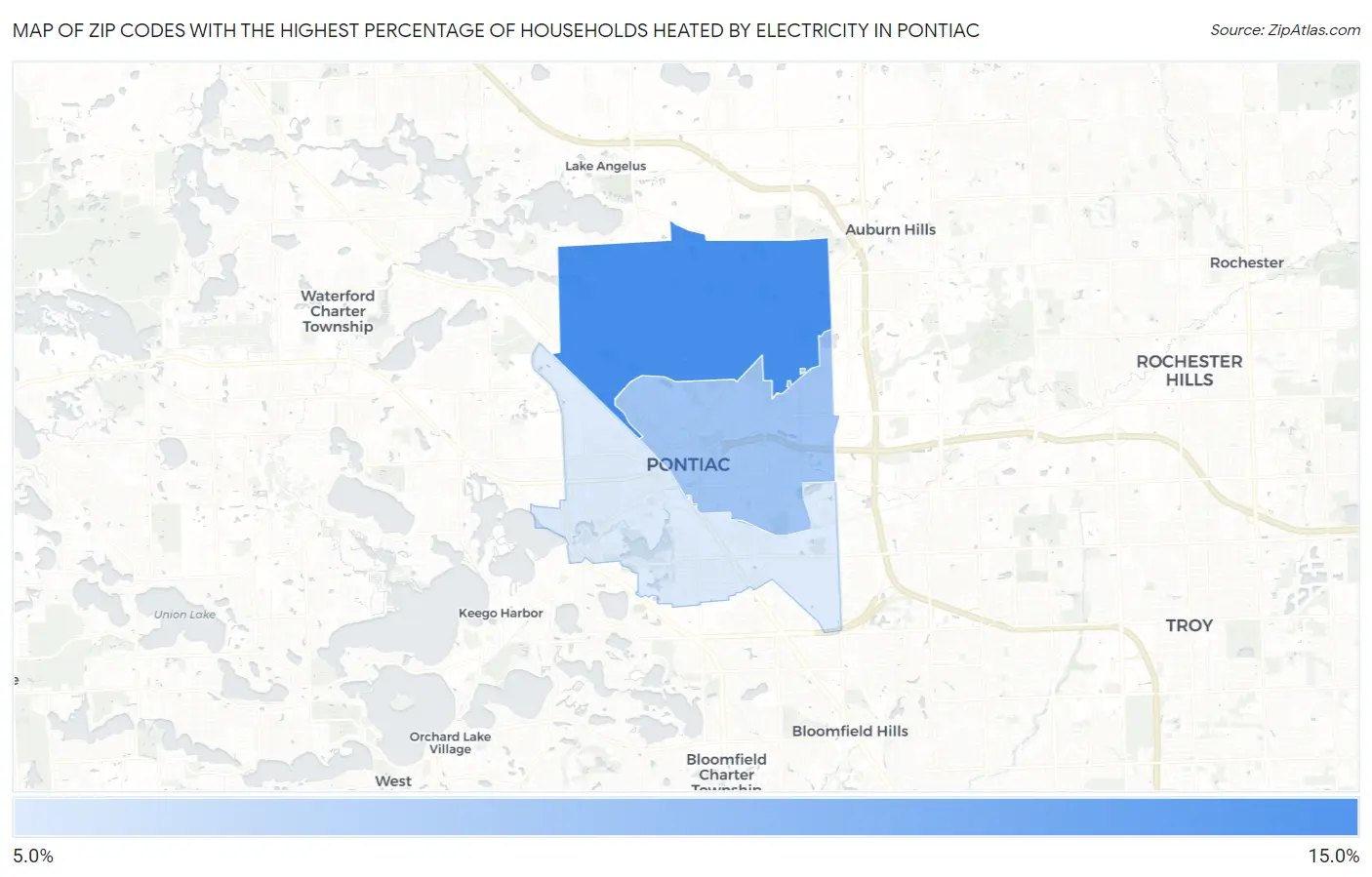 Zip Codes with the Highest Percentage of Households Heated by Electricity in Pontiac Map
