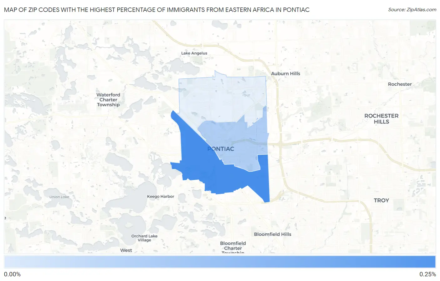 Zip Codes with the Highest Percentage of Immigrants from Eastern Africa in Pontiac Map