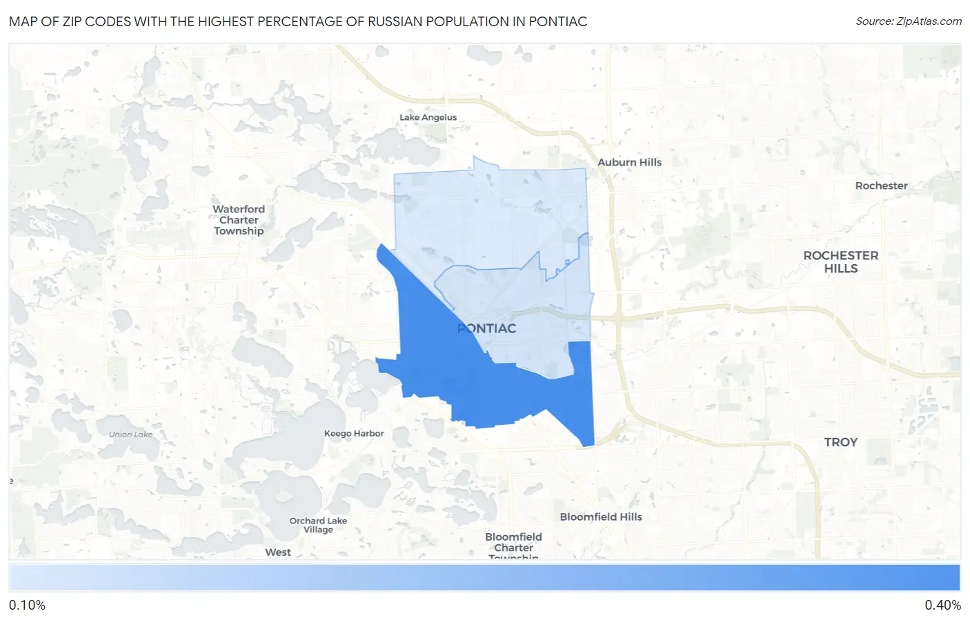Zip Codes with the Highest Percentage of Russian Population in Pontiac Map