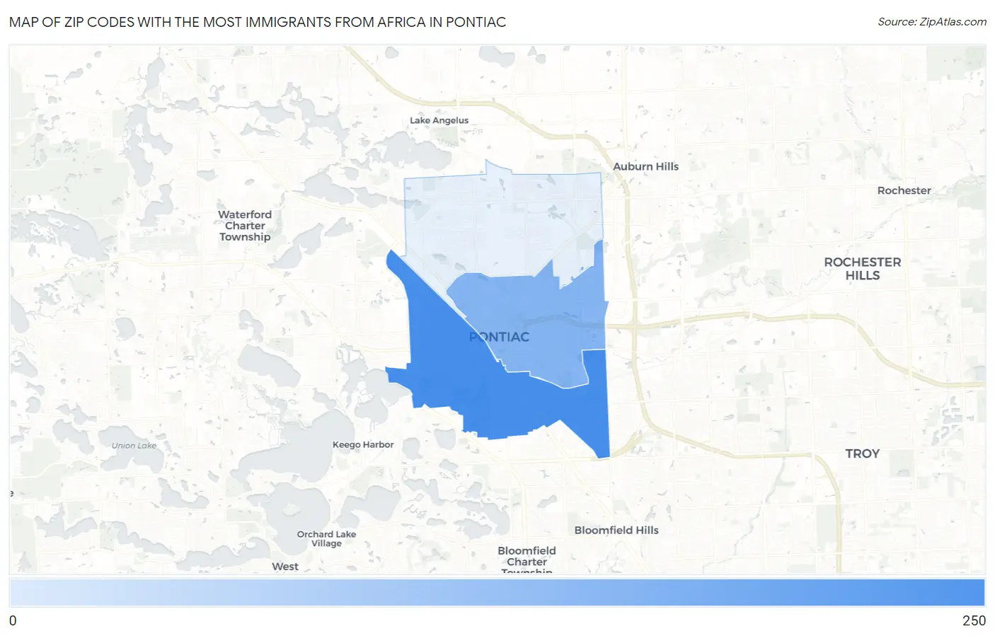 Zip Codes with the Most Immigrants from Africa in Pontiac Map