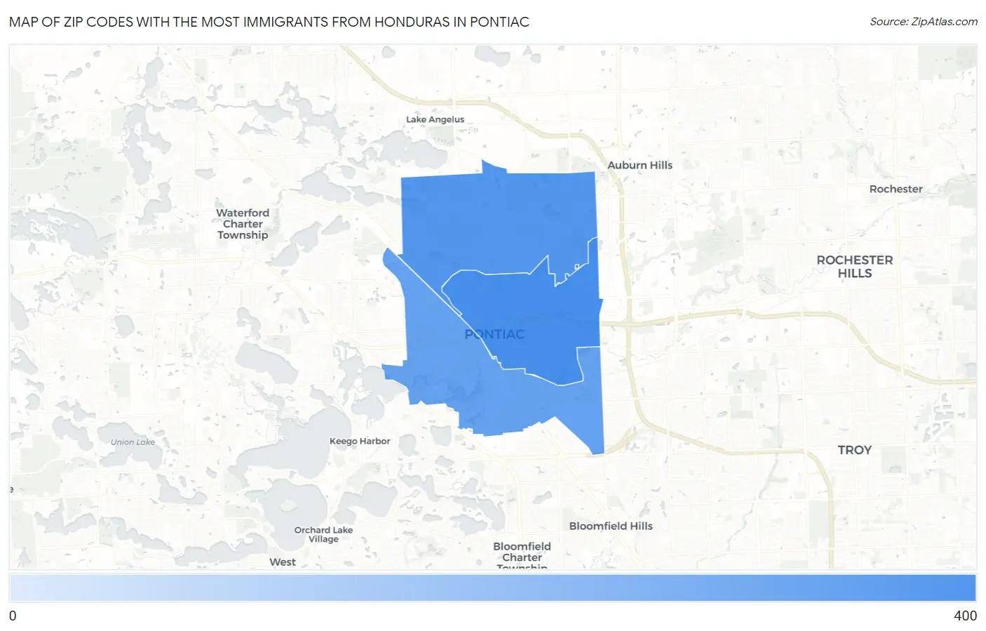 Zip Codes with the Most Immigrants from Honduras in Pontiac Map