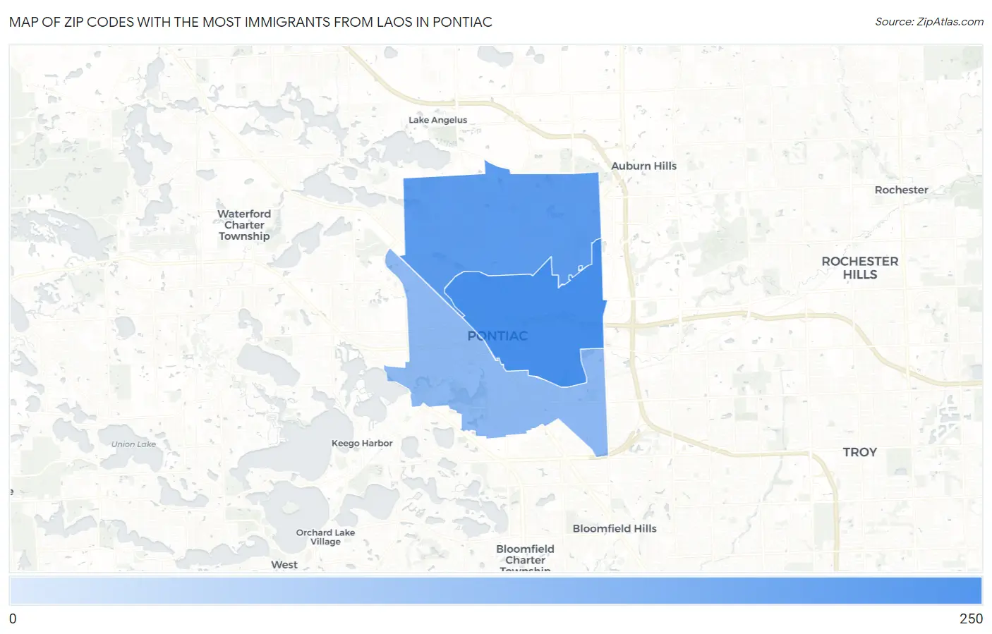Zip Codes with the Most Immigrants from Laos in Pontiac Map