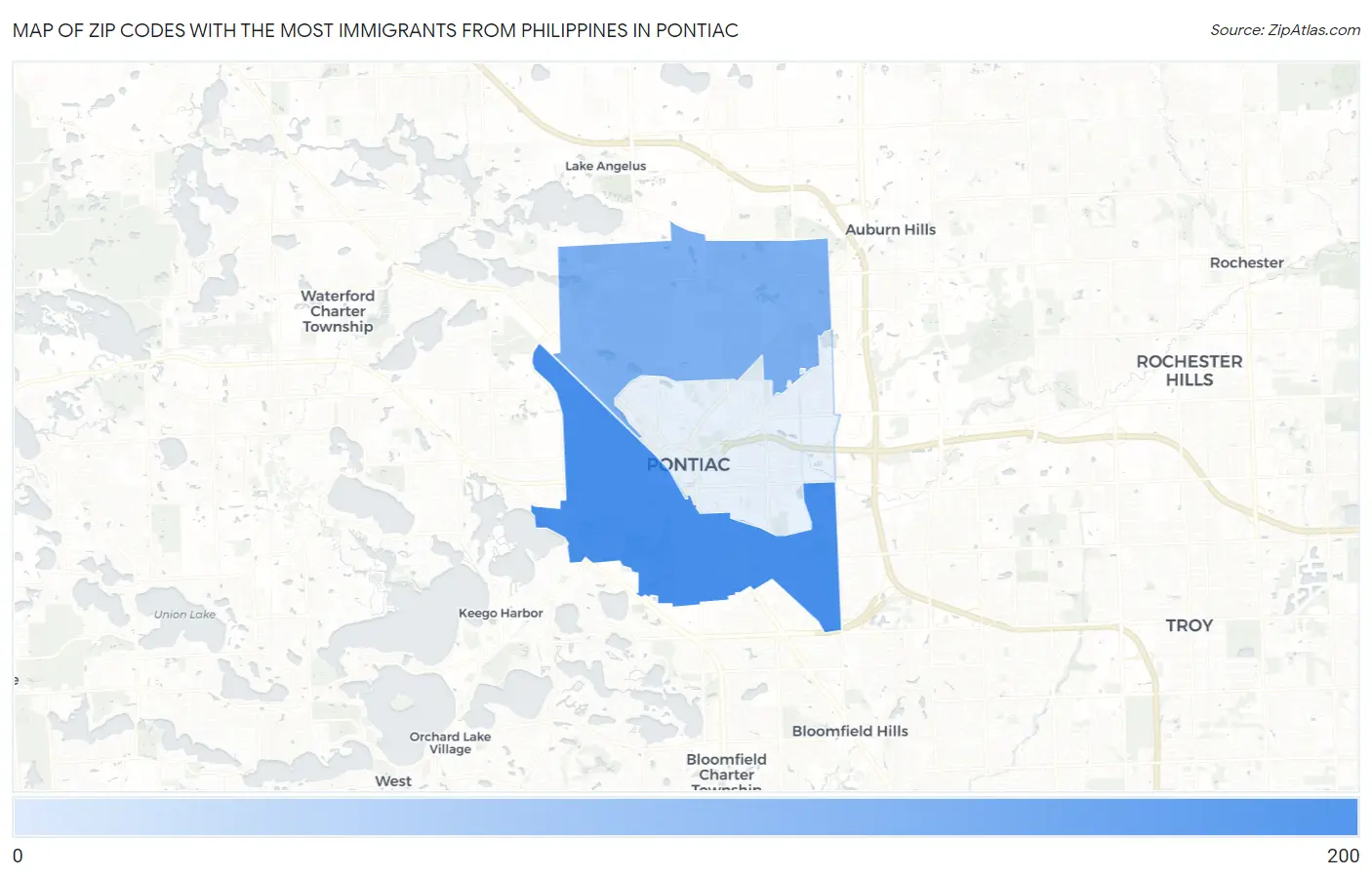 Zip Codes with the Most Immigrants from Philippines in Pontiac Map