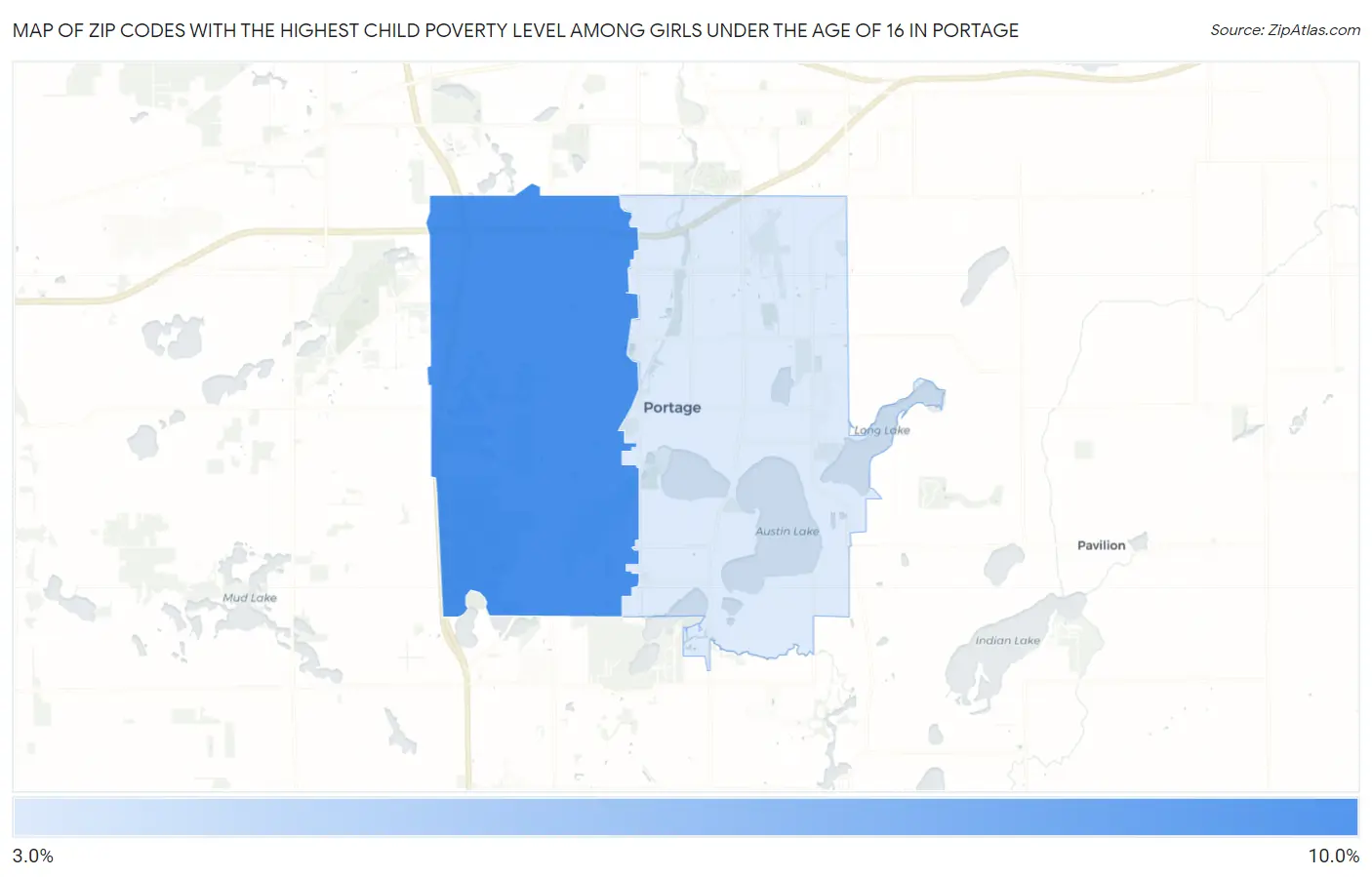 Zip Codes with the Highest Child Poverty Level Among Girls Under the Age of 16 in Portage Map