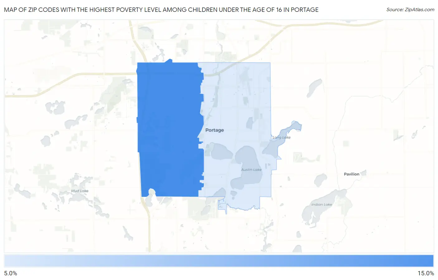 Zip Codes with the Highest Poverty Level Among Children Under the Age of 16 in Portage Map