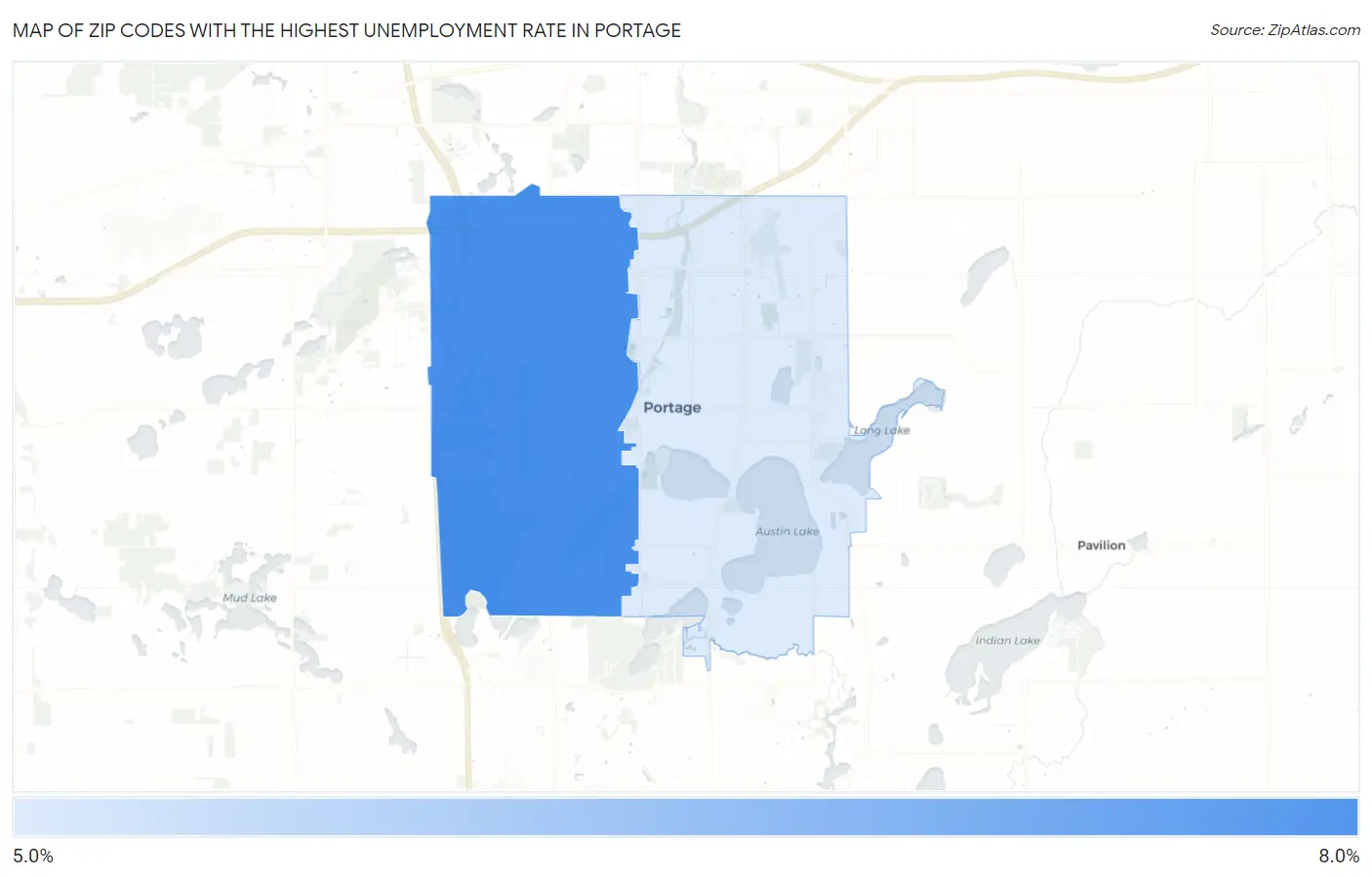 Zip Codes with the Highest Unemployment Rate in Portage Map