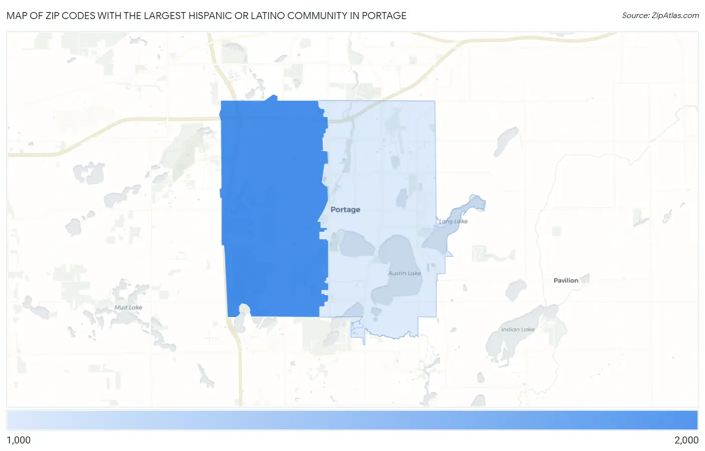 Zip Codes with the Largest Hispanic or Latino Community in Portage Map