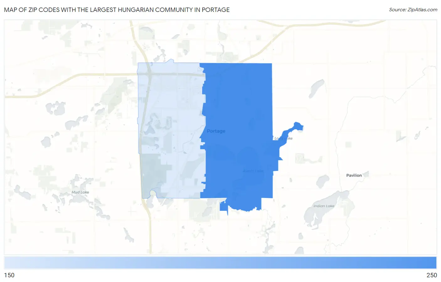 Zip Codes with the Largest Hungarian Community in Portage Map