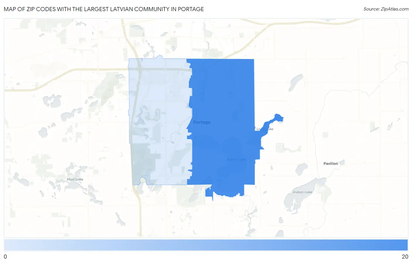 Zip Codes with the Largest Latvian Community in Portage Map
