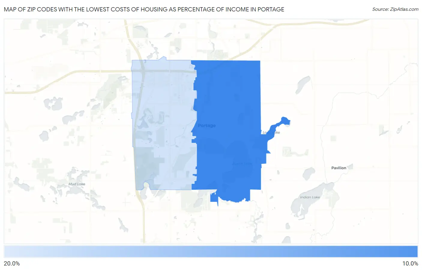 Zip Codes with the Lowest Costs of Housing as Percentage of Income in Portage Map