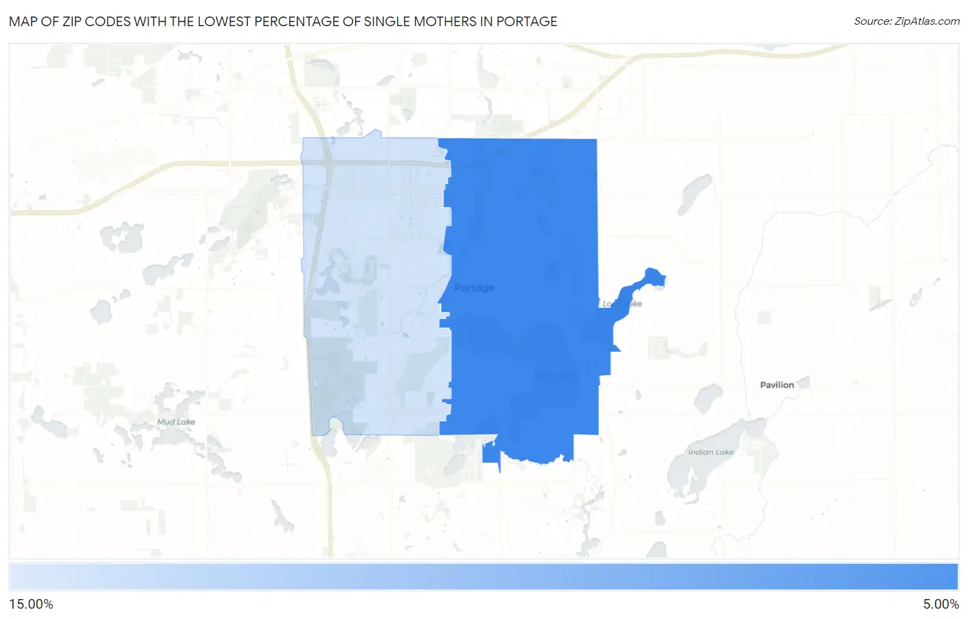 Zip Codes with the Lowest Percentage of Single Mothers in Portage Map