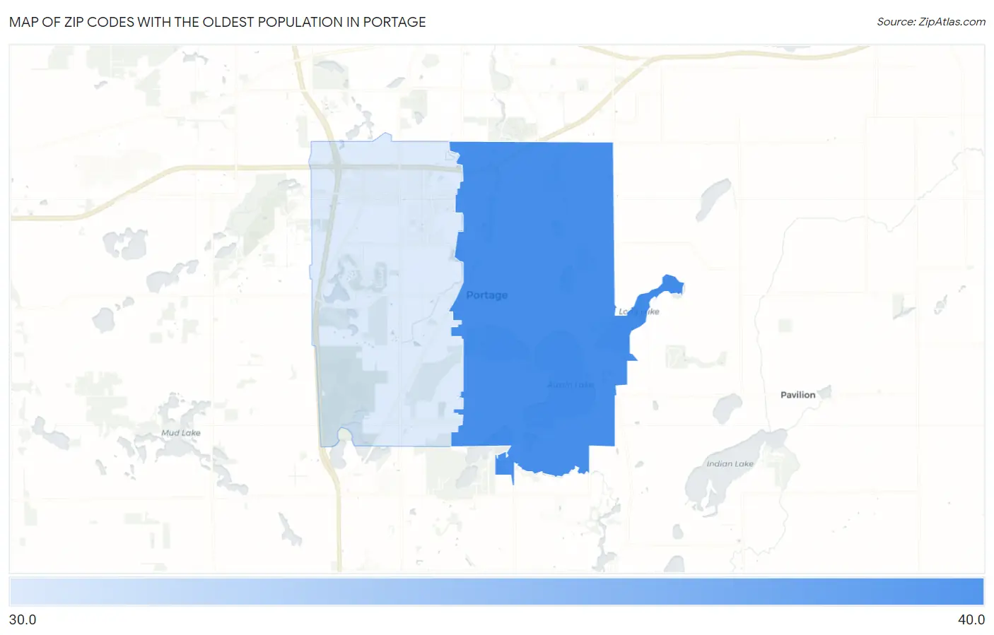 Zip Codes with the Oldest Population in Portage Map