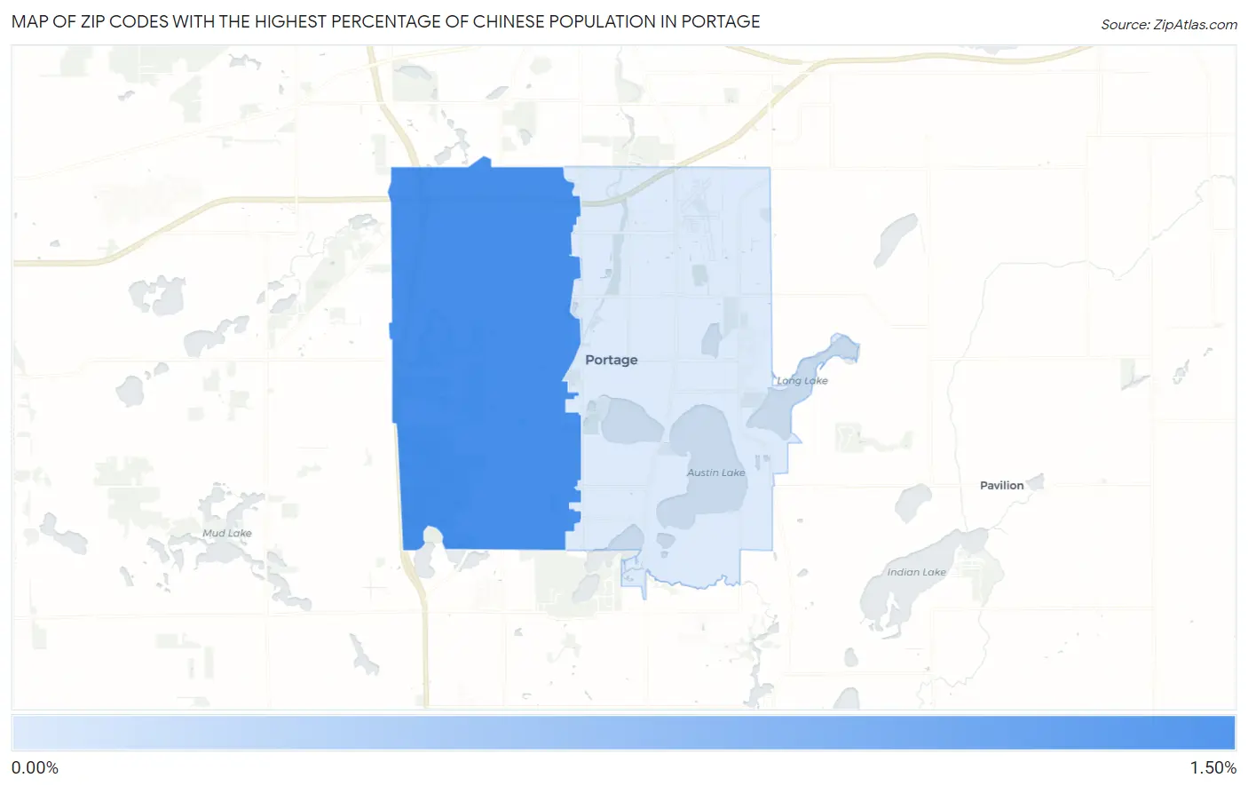 Zip Codes with the Highest Percentage of Chinese Population in Portage Map