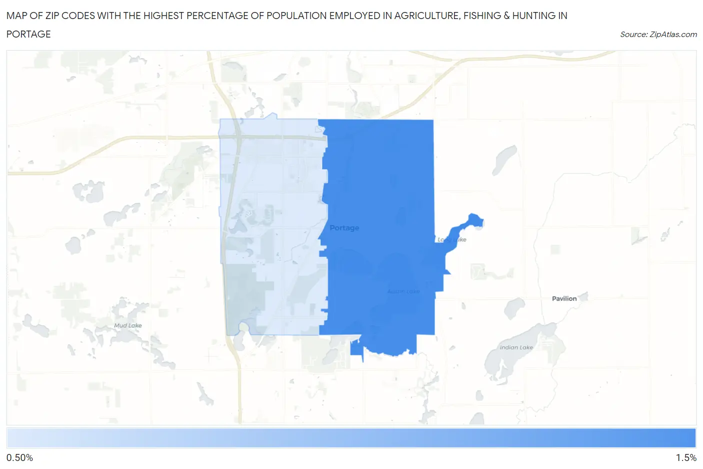 Zip Codes with the Highest Percentage of Population Employed in Agriculture, Fishing & Hunting in Portage Map