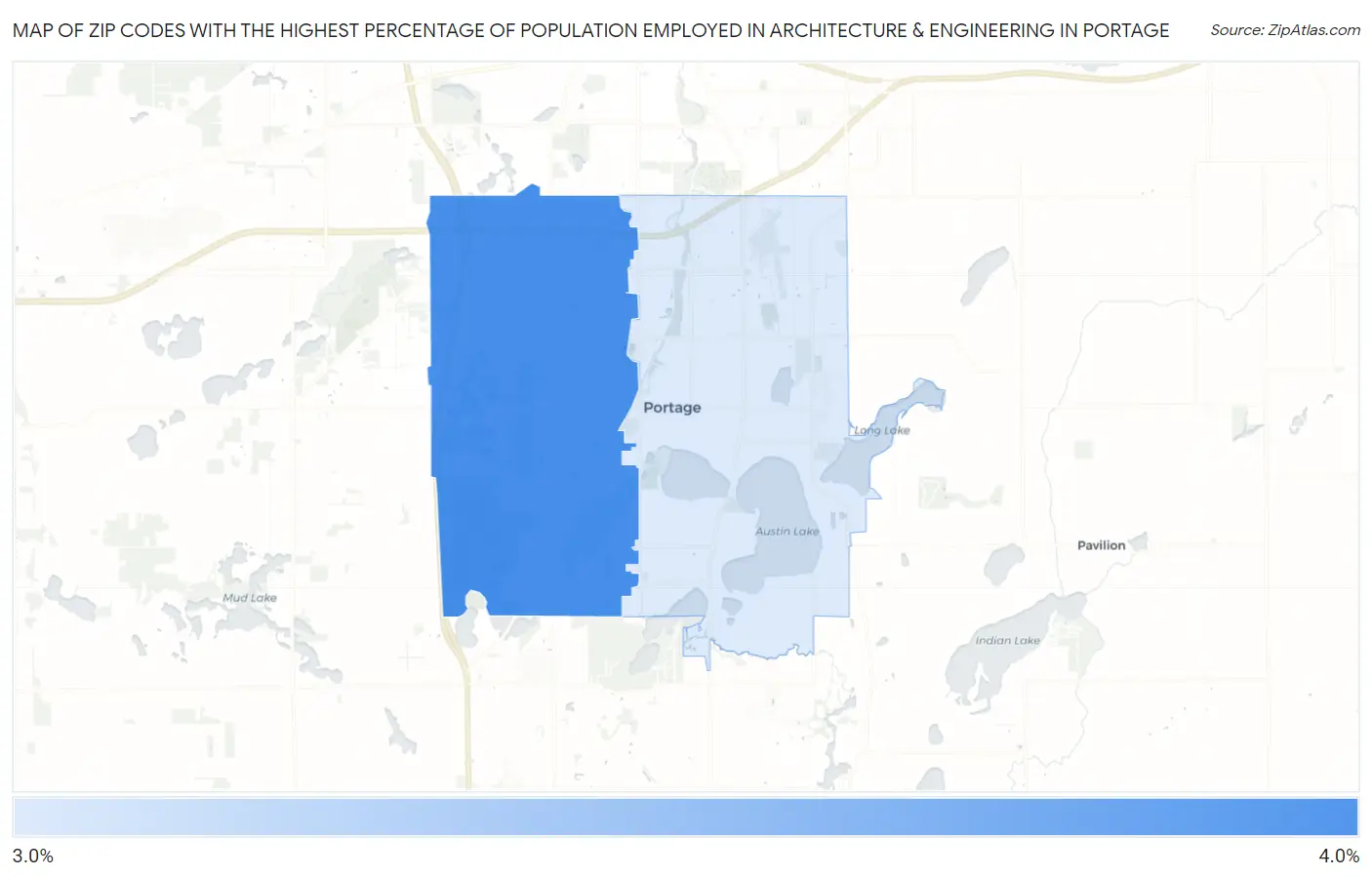 Zip Codes with the Highest Percentage of Population Employed in Architecture & Engineering in Portage Map