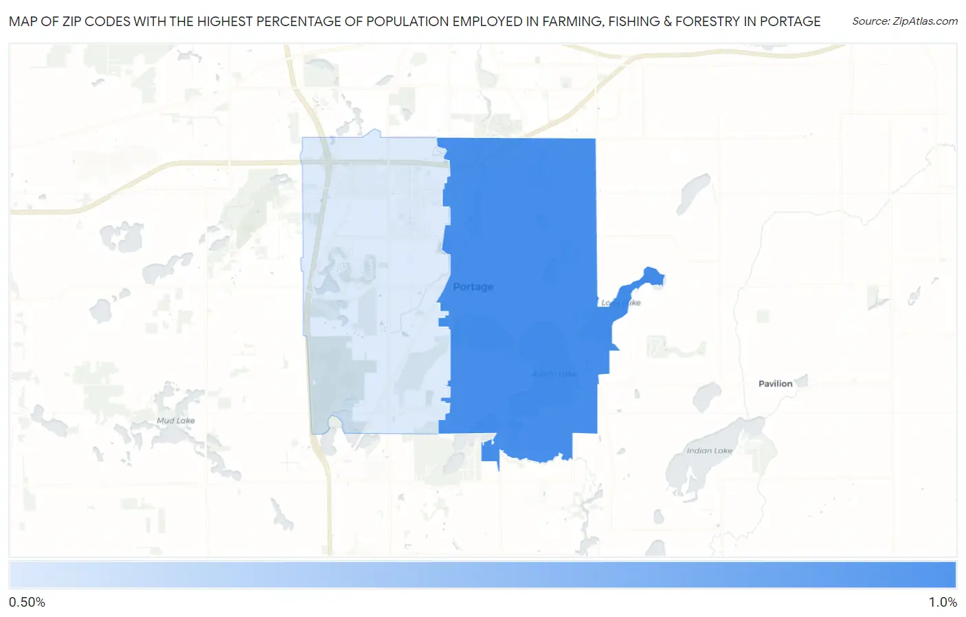 Zip Codes with the Highest Percentage of Population Employed in Farming, Fishing & Forestry in Portage Map