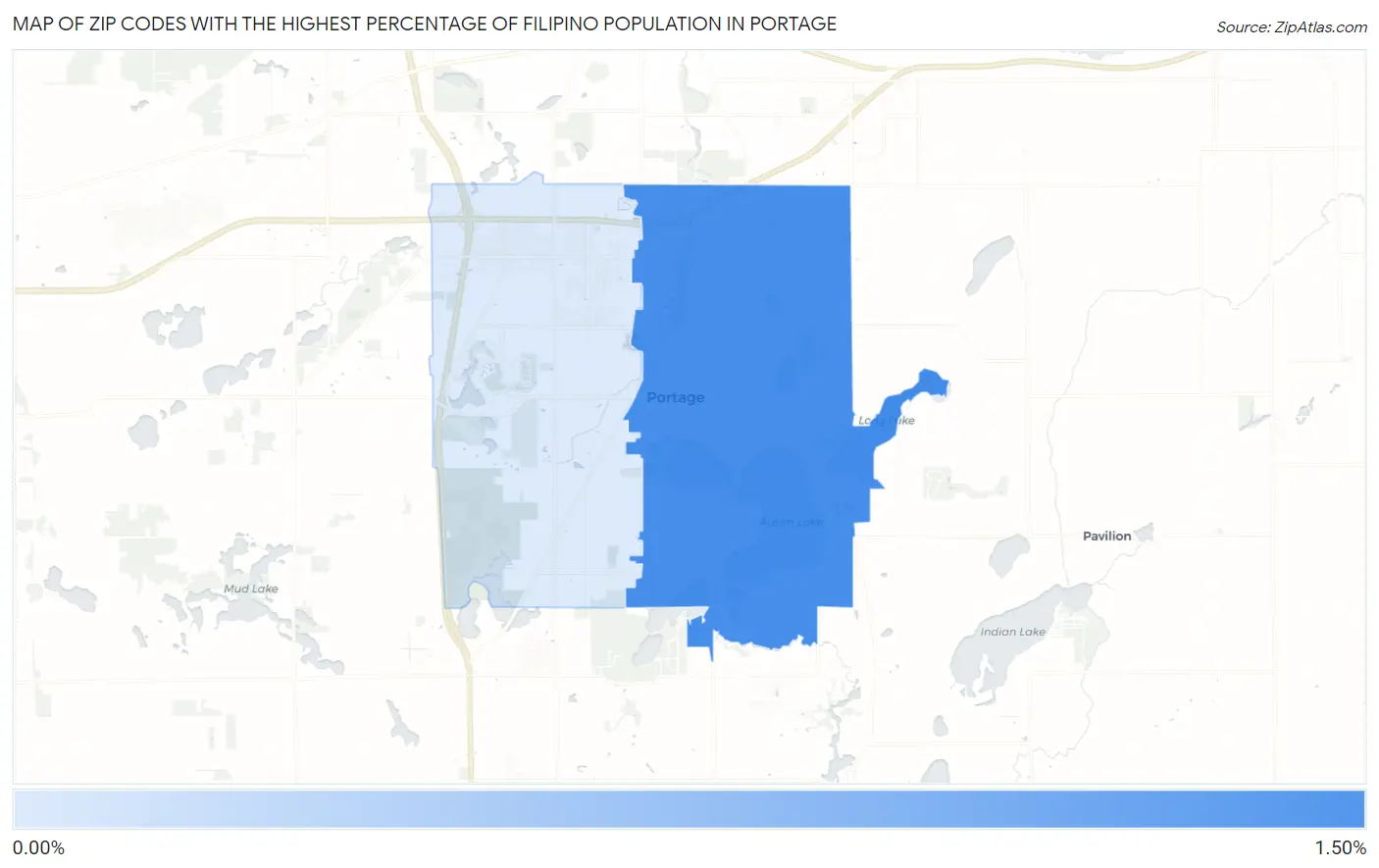 Zip Codes with the Highest Percentage of Filipino Population in Portage Map