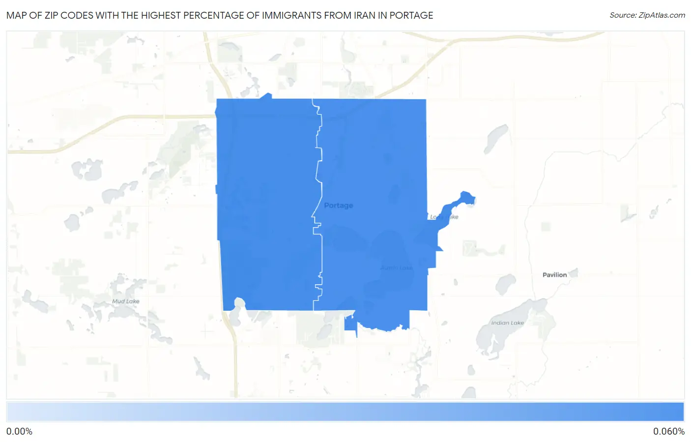 Zip Codes with the Highest Percentage of Immigrants from Iran in Portage Map