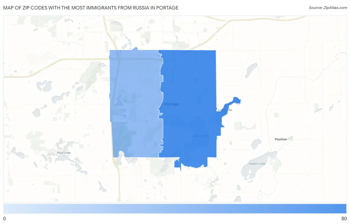 Zip Codes with the Most Immigrants from Russia in Portage Map