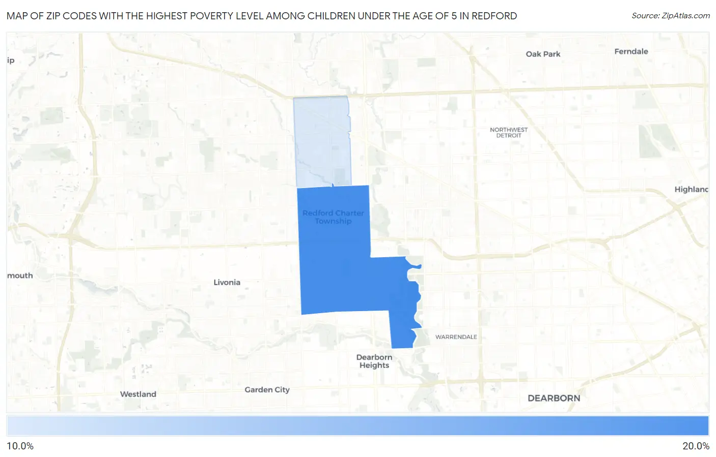 Zip Codes with the Highest Poverty Level Among Children Under the Age of 5 in Redford Map